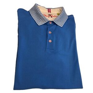 Robert Graham Mens Tailored Fit Polo Shirt Blue White Accents Size 2XL